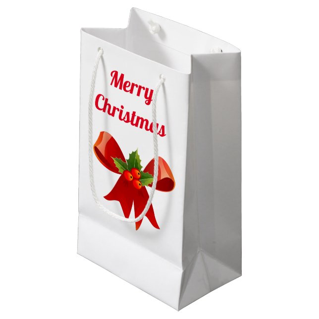 Red Bow Frohe Weihnachten Kleine Geschenktüte (Vorderseite Schrägansicht)