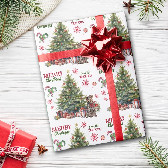 Red Bow German Drahthaar Pointer Dog Holiday Tree Geschenkpapier (Von Creator hochgeladen)