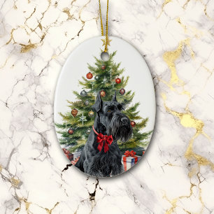 Red Bow Giant Schnauzer Dog Weihnachten Keramik Ornament