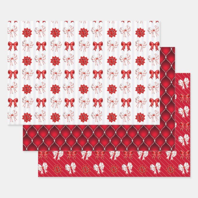 Red Bow & Gift Box Peppermint Christmas Geschenkpapier Set (Set)