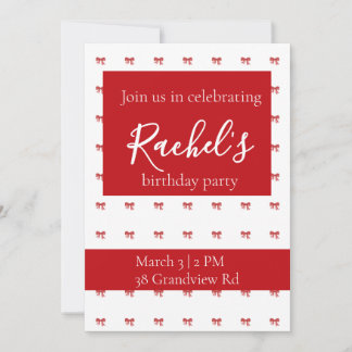 Red Bow Girl Birthday Party Einladung