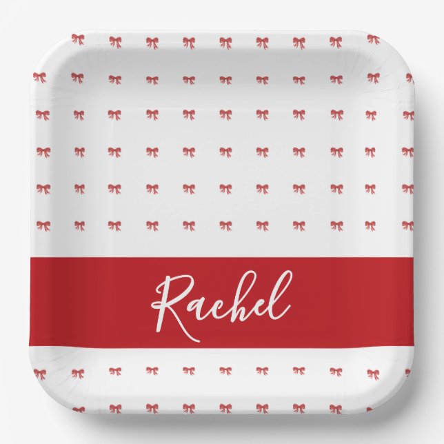 Red Bow Girl Birthday Party Paper Plate Pappteller (Vorderseite)