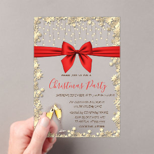 Red Bow, Glass, Stars Red Company Weihnachts-Party Acryleinladungen
