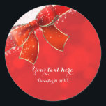 Red Bow & Glitzern Holiday Christmas Gefallen Runder Aufkleber<br><div class="desc">Red Bow & Glitzern Holiday Weihnachten Gefallen Stickers. Entsprechende Einladungen sind verfügbar.</div>