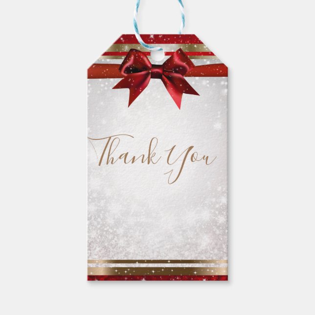 Red Bow & Gold Weißer Sparkle Geschenkanhänger (Vorderseite)