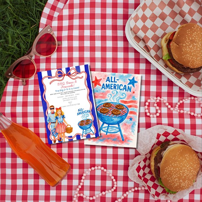 Red Bow GRILLEN, Brews, Feuerwerk 4. Juli Einladung (Red Bow BBQ, Brews, Fireworks 4th of July Invitation)