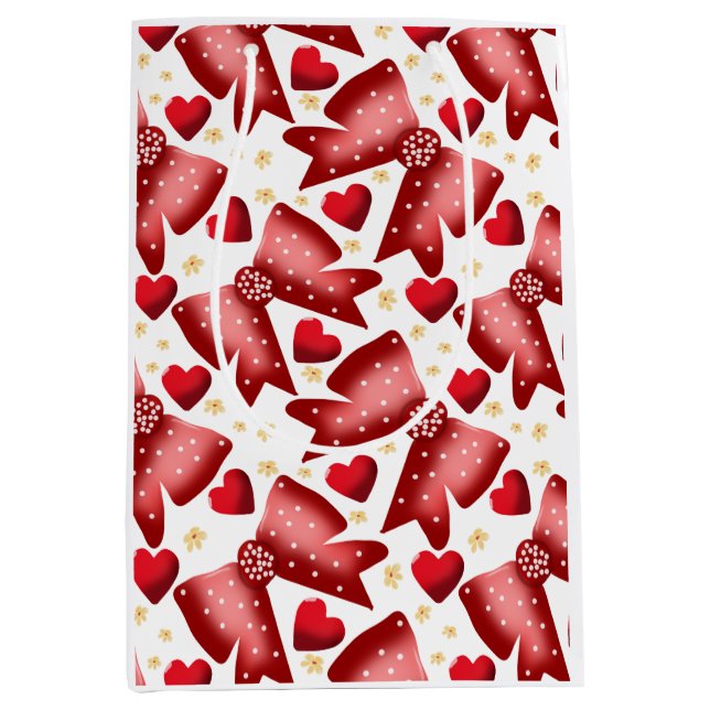 Red  Bow Heart Seamless Pattern Cute  Mittlere Geschenktüte (Vorderseite)