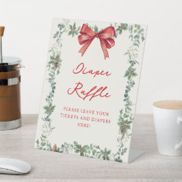 Red Bow Holiday Baby Shower Diaper Raffle Sockelschild