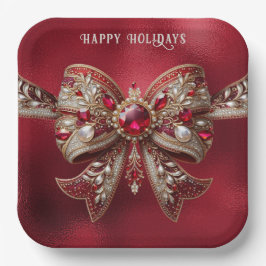 Red Bow Holiday Paper Plate Pappteller