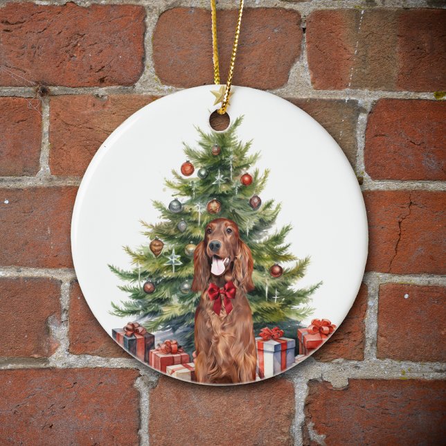 Red Bow Irish Setter Dog Weihnachten Keramik Ornament (Von Creator hochgeladen)