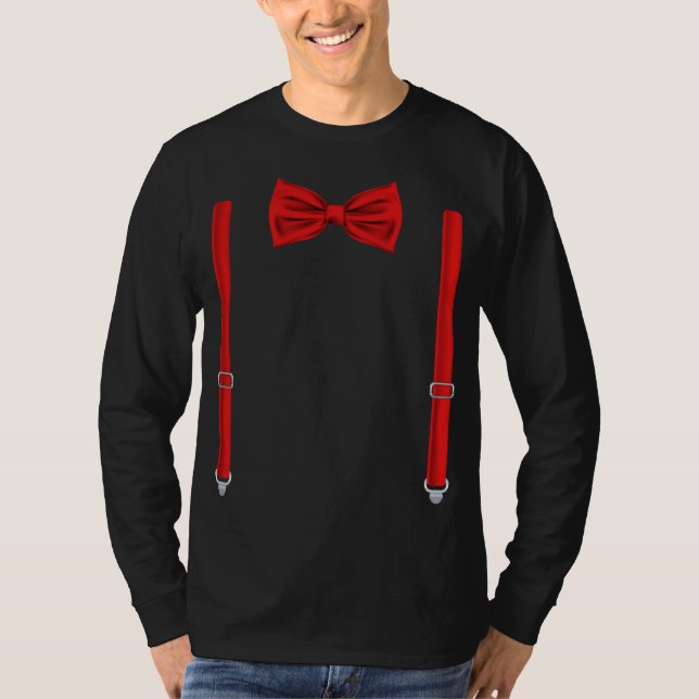 Red Bow Krawatte mit Suspenders Funny Wedding T-Shirt (Vorderseite)
