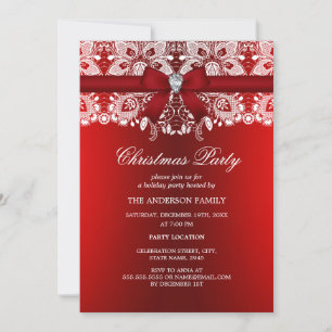 Red Bow & Lace Christmas Party Einladung