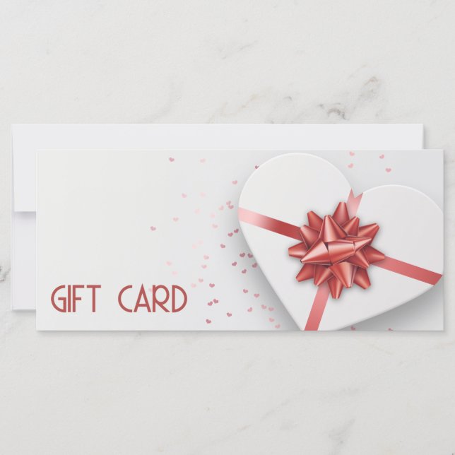 Red Bow Lovely White Heart Geschenkboxen Gift Card (Vorderseite)