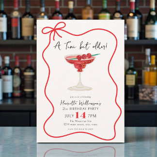 Red Bow Martini Cocktail Birthday Party Invitation Einladung