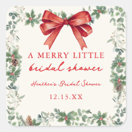 Red Bow Merry Little Christmas Bridal Shower Quadratischer Aufkleber