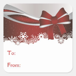 Red Bow mit Schneeflocken Quadratischer Aufkleber