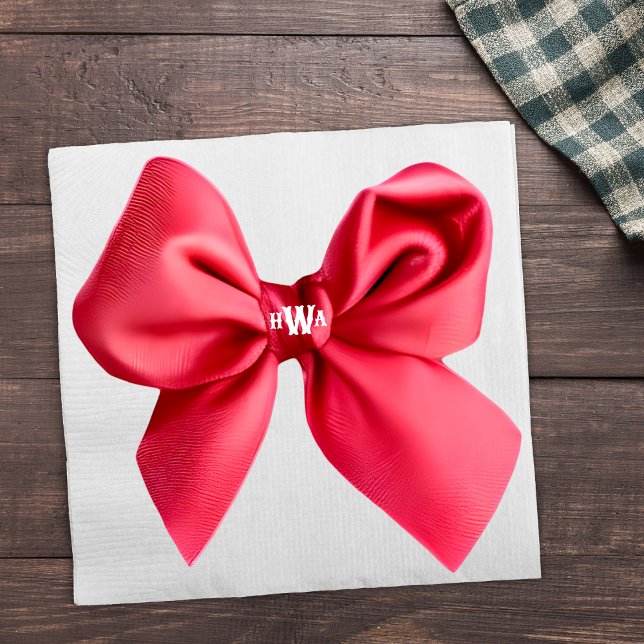 Red Bow Monogram Preppy Napkin Serviette (Von Creator hochgeladen)
