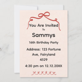Red Bow Party Invitation | Elegant Ribbon Bow  Einladung