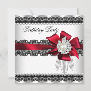 Red Bow Pearl Lace Pearl Birthday Party Einladung