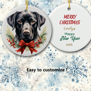 Red Bow Pine Bough Berry Labrador Retriever Dog Keramik Ornament