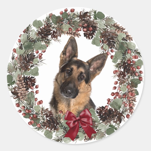 Red Bow Pinecone Wreath Christmas Runder Aufkleber (Vorderseite)