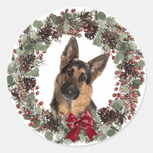 Red Bow Pinecone Wreath Christmas Runder Aufkleber