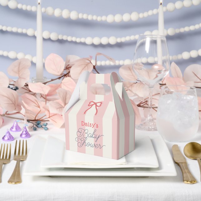 Red Bow & Pink Stripes Baby Shower Geschenkschachtel (Hochzeit)