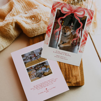 Red Bow Plaid Valentine’s Photo Card Einladung