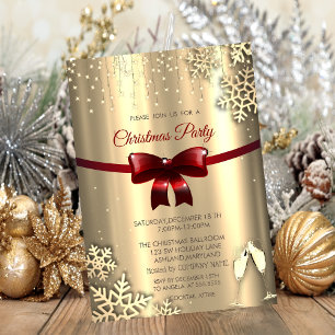 Red Bow, Schneeflocken, Brillen Gold Company Weihn Einladung