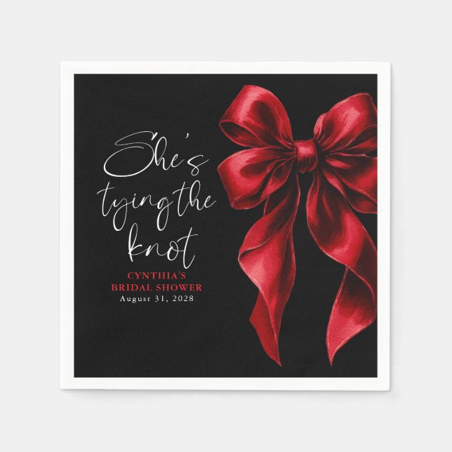 Red Bow Sie bindet das Schwarze Brautparty Serviette (Vorderseite)