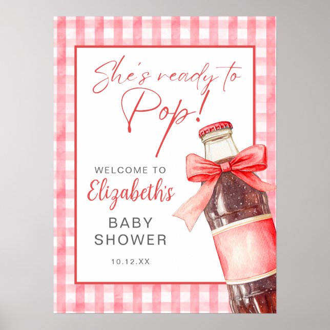 Red Bow Soda Bottle Baby Shower Welcome Sign Poster (Vorne)