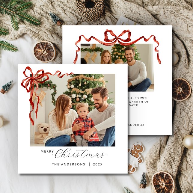 Red Bow Square Christmas Photo Feiertagskarte (Red Bow Square Christmas Photo Holiday card
)
