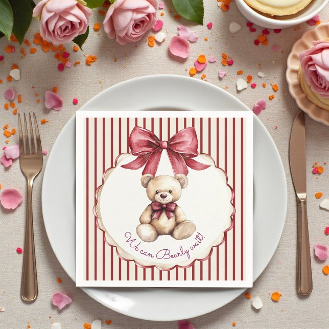 Red Bow Teddy Bear Baby Shower Napkins Serviette (Von Creator hochgeladen)
