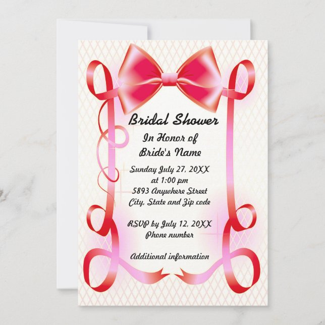 Red Bow und Ribbon Border Brautparty laden ein Einladung (Vorderseite)