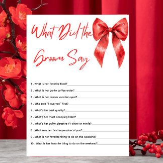 Red Bow Was hat der Groom gesagt Brautparty Game Begleitkarte