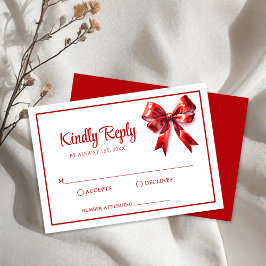 Red Bow Wedding RSVP Karte