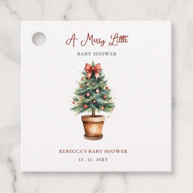 Red Bow Weihnachtsbaum Merry Little Baby Shower Geschenkanhänger (Vorderseite)