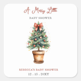 Red Bow Weihnachtsbaum Merry Little Baby Shower Quadratischer Aufkleber
