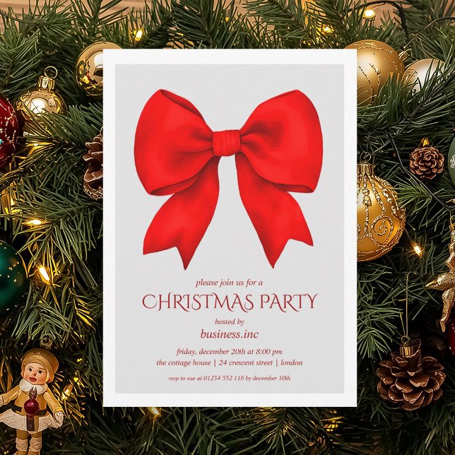 Red Bow Weihnachtsfeier Einladung (Corporate Red Bow Christmas Holiday Party Invitation)