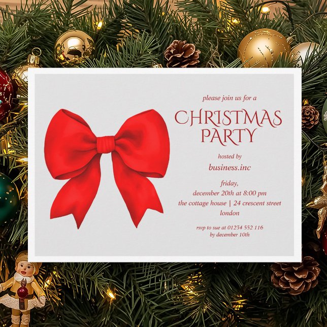 Red Bow Weihnachtsfeier Einladung (Corporate Red Bow Christmas Holiday Party Invitation)