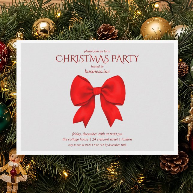 Red Bow Weihnachtsfeier Einladung (Corporate Red Bow Christmas Holiday Party Invitation)