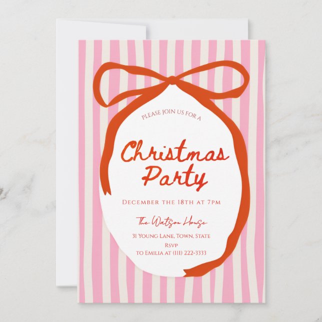 Red bow Whimsical Hand Drawn Christmas  Einladung (Vorderseite)