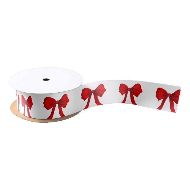 Red Bow White Ribbon Satinband (Spule)