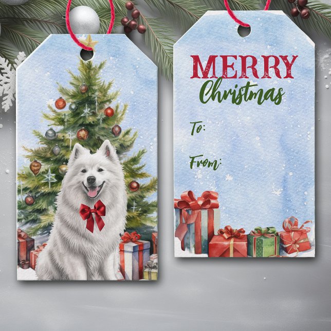 Red Bow White Samoyed Dog Weihnachtsbaum Geschenkanhänger (Von Creator hochgeladen)