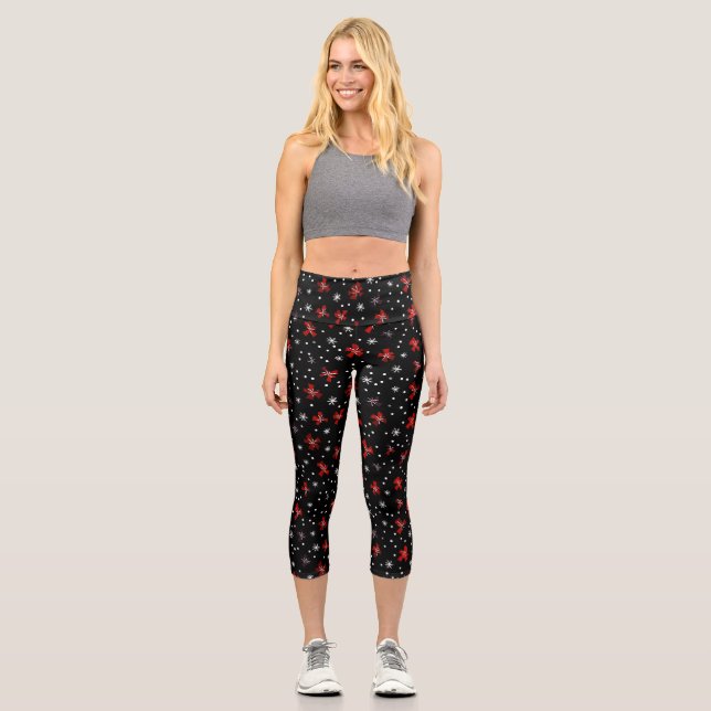 Red Bow Winter Pattern Capri Leggings (Vorderseite)