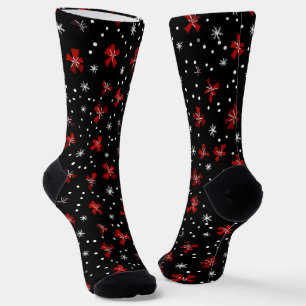 Red Bow Winter Pattern Socken