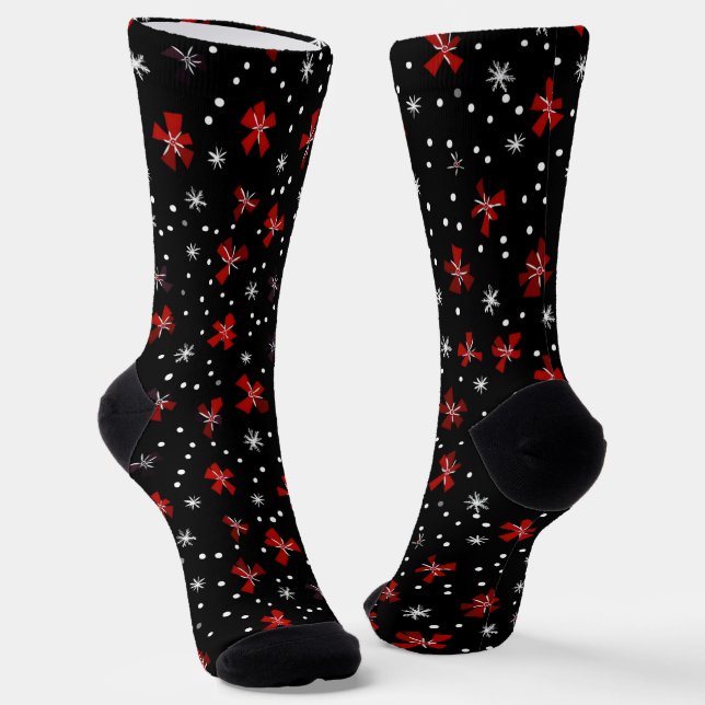Red Bow Winter Pattern Socken (Gewinkelt)