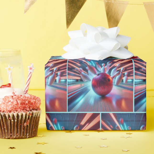 Red Bowling Ball Strike Geschenkpapier (Geburtstagsparty)