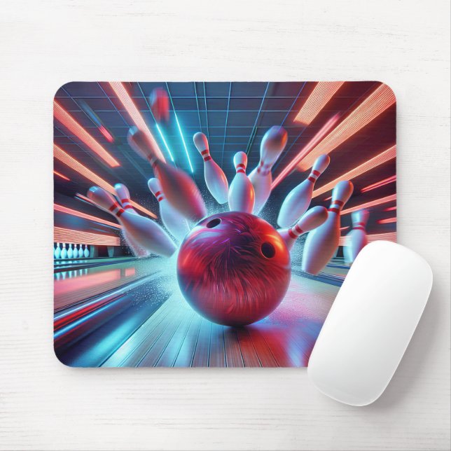 Red Bowling Ball Strike Mousepad (Mit Mouse)