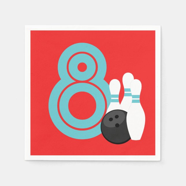 Red Bowling Birthday Paper Napkins Serviette (Vorderseite)